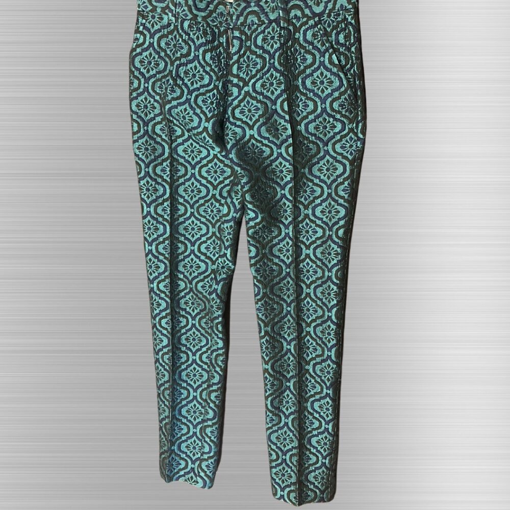Men's Patterned Blue Teal Stretch Pants - Picture 4 of 7
